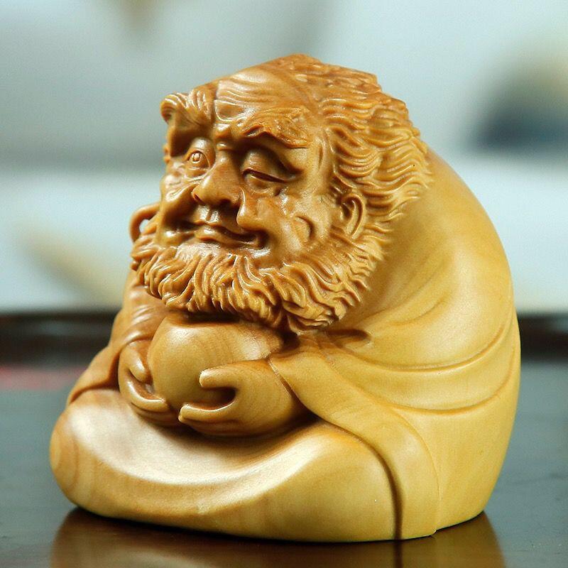 听雨轩 （十二）精品木雕 核雕 黄杨木实木雕刻 达摩禅师 5*5.5*5.6