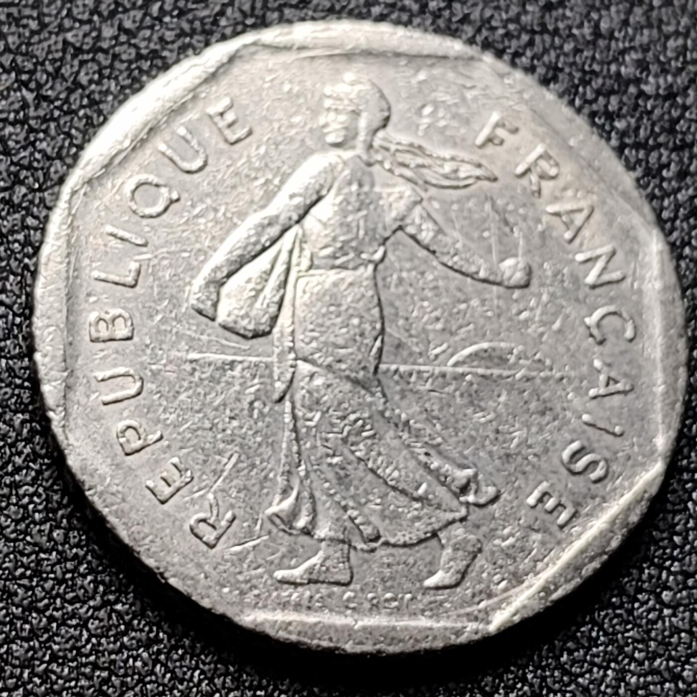 泉币菌-第119场-精品福利场 法国早期（1979年）2法郎镍币 26mm 播种女神 入欧前 末版 绝版币