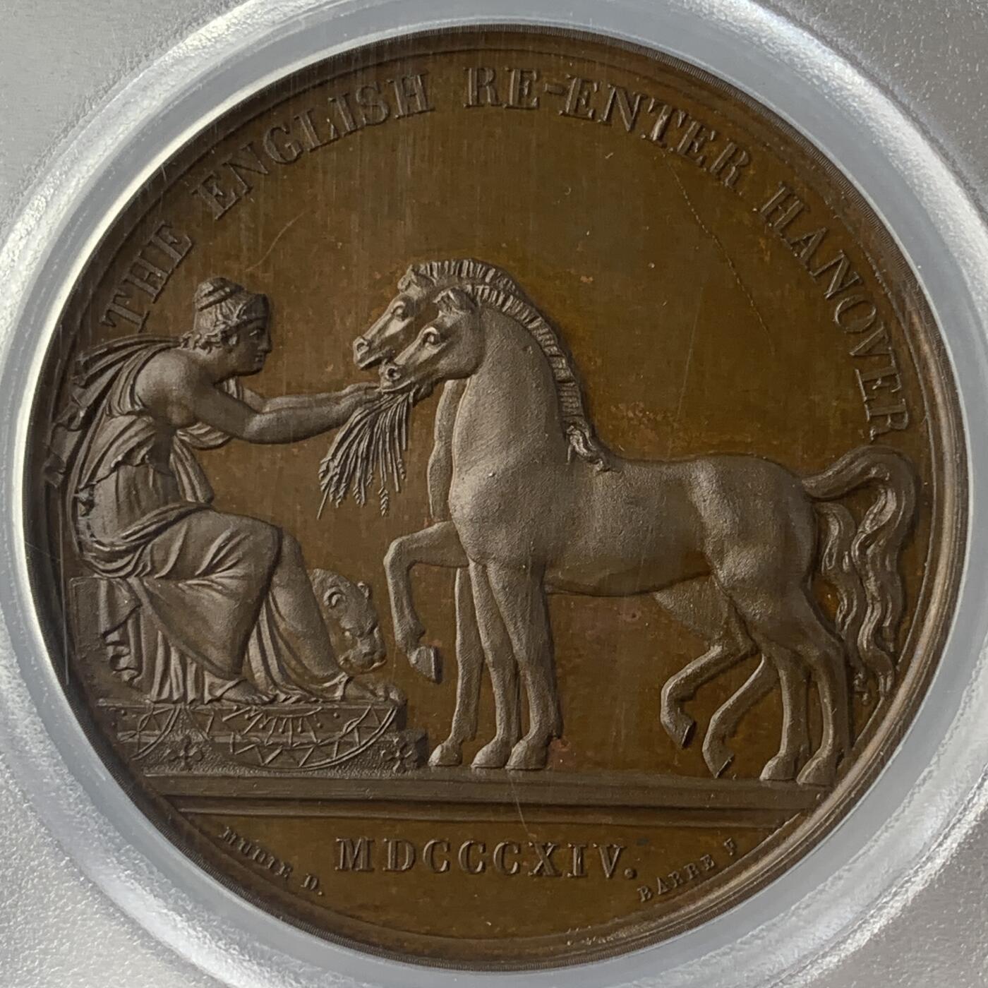 掌中浮雕-藏着的欧洲第039场 PCGS SP65 : 1814年英军重返汉诺威纪念铜章，41mm，正面剑桥公爵头像