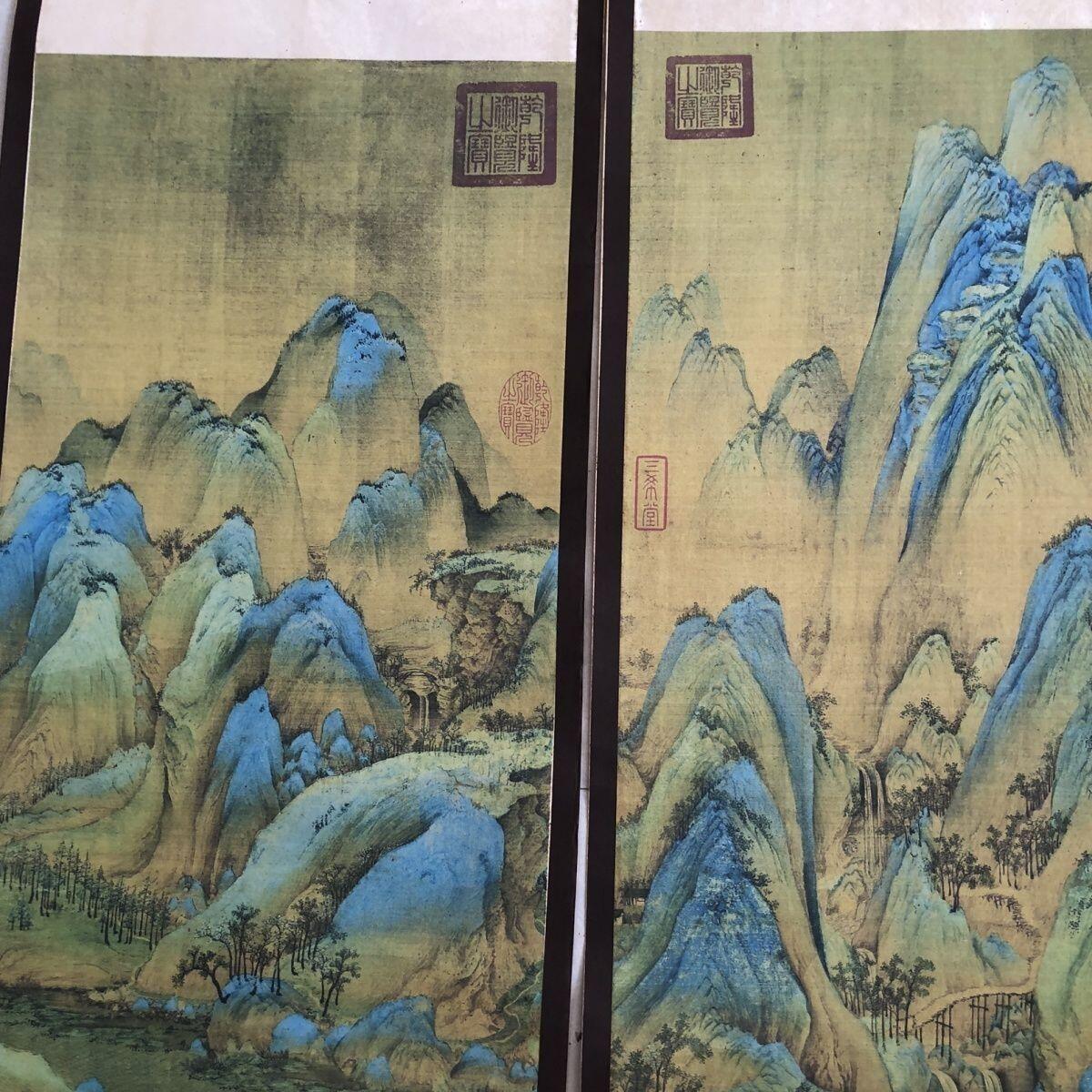 听雨轩（10） 名家名画中堂挂画（一） 王希孟千里江山图四条屏 