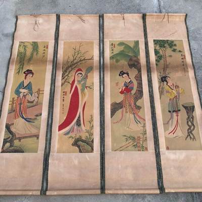 听雨轩（10） 名家名画中堂挂画（一） -  唐寅 四大美女四条屏