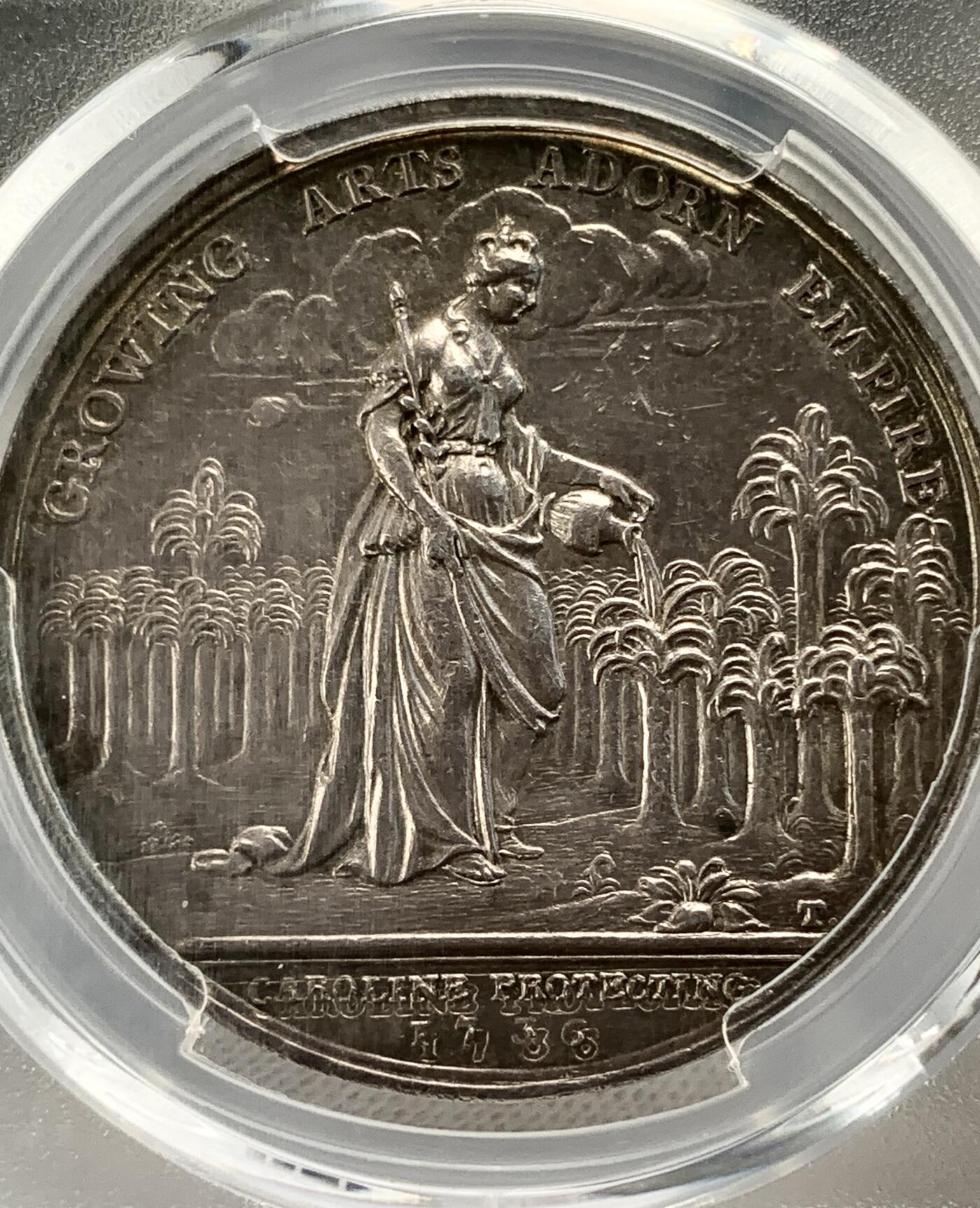 掌中浮雕-藏着的欧洲第039场 PCGS MS61 : 1736年英国乔治二世时期北美殖民地银章，39mm，Eimer-537