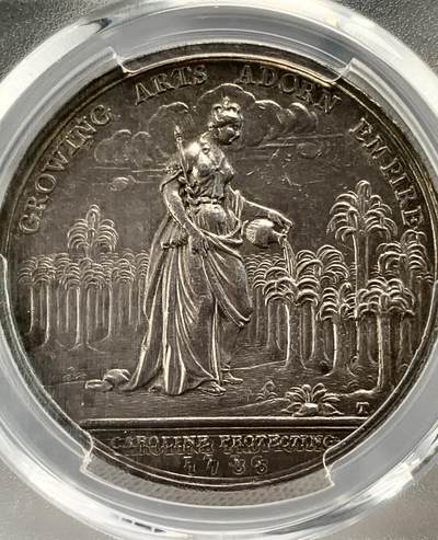 掌中浮雕-藏着的欧洲第039场 - PCGS MS61 : 1736年英国乔治二世时期北美殖民地银章，39mm，Eimer-537