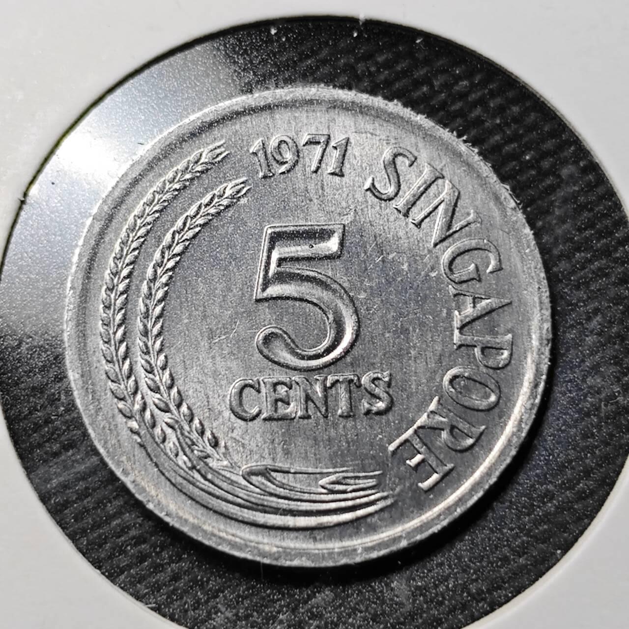 KK钱币收藏小铺  第360场  2月预留时间 周末发货  1971新加坡5分鱼 好品