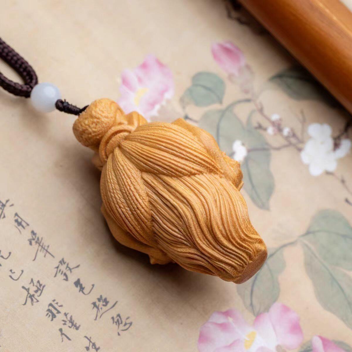 听雨轩 （十二）精品木雕 核雕 黄杨木雕刻申公豹手把件6.1*3.9