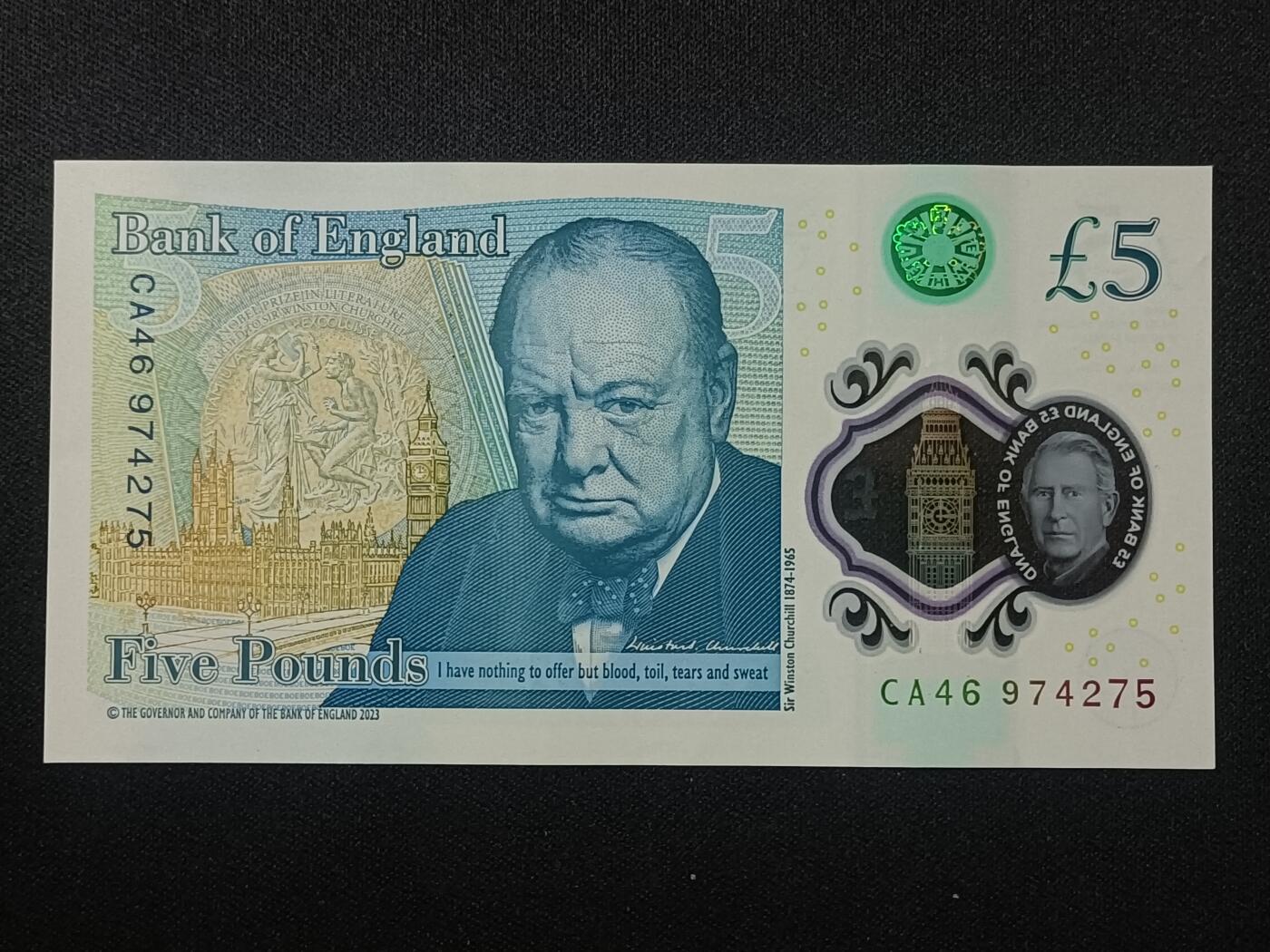 【游宝拍卖】乙巳蛇年82期  英国-5镑【查尔斯三世版 近新品相AU】