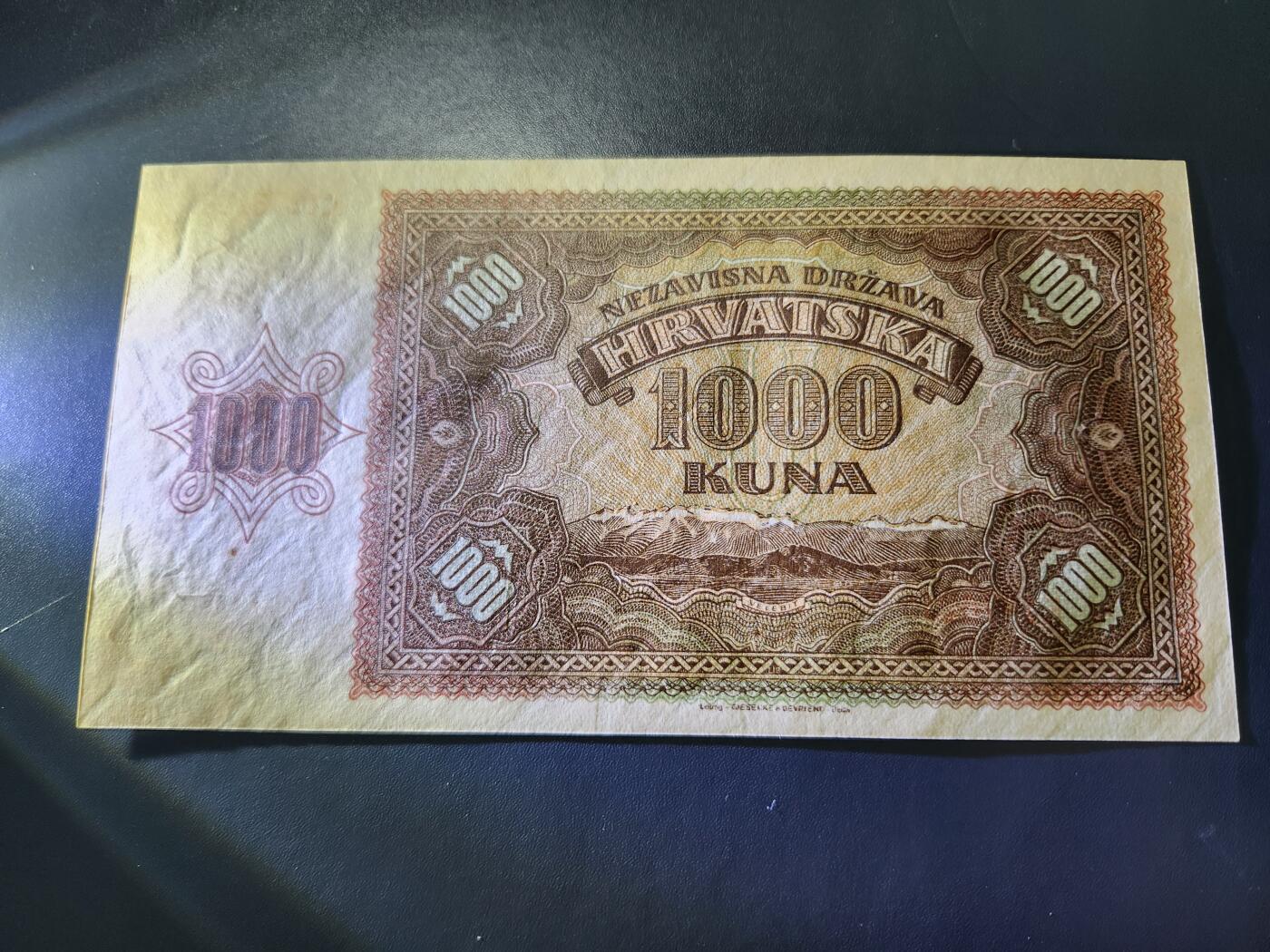 10月29号晚上8点 外国纸币自动截拍第47场 克罗地亚1000库纳 1941年 新品