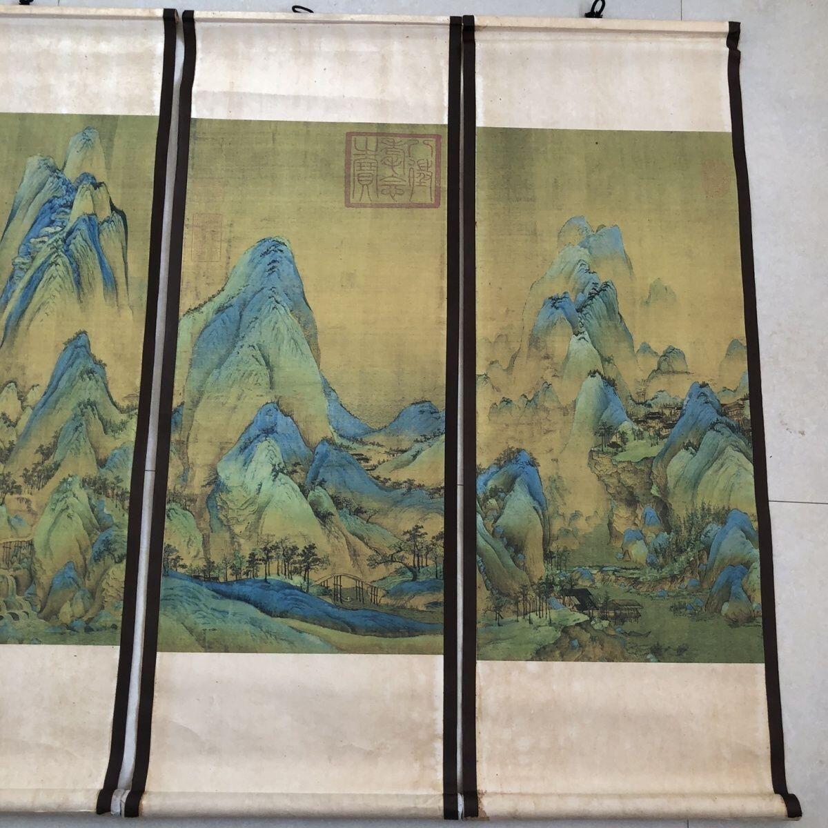 听雨轩（10） 名家名画中堂挂画（一） 王希孟千里江山图四条屏 