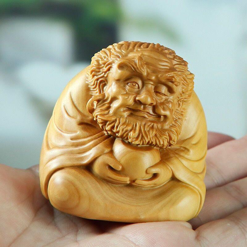 听雨轩 （十二）精品木雕 核雕 黄杨木实木雕刻 达摩禅师 5*5.5*5.6