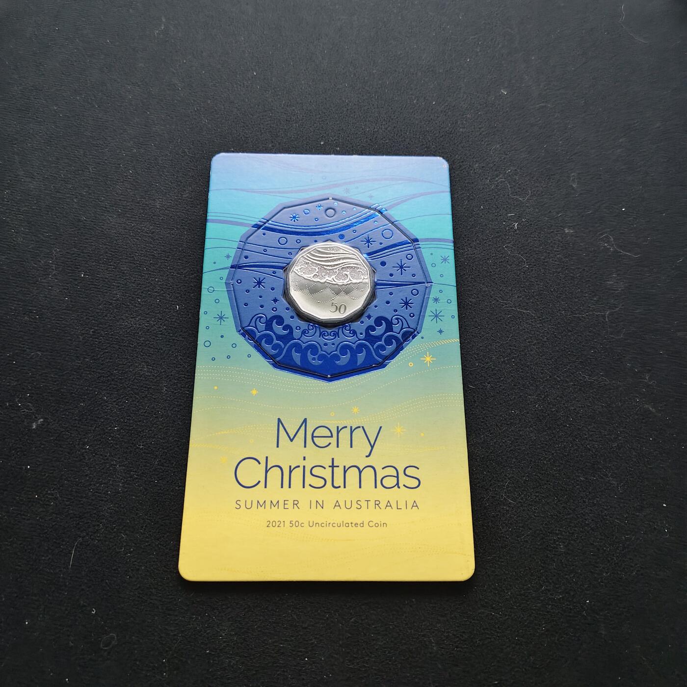 【全场包邮】纯粹捡漏拍473场（免费代拍第10场） 澳大利亚2021年50分圣诞装饰系列夏天的阳光和冲浪官方卡装纪念币