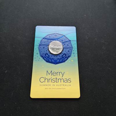【全场包邮】纯粹捡漏拍473场（免费代拍第10场） - 澳大利亚2021年50分圣诞装饰系列夏天的阳光和冲浪官方卡装纪念币