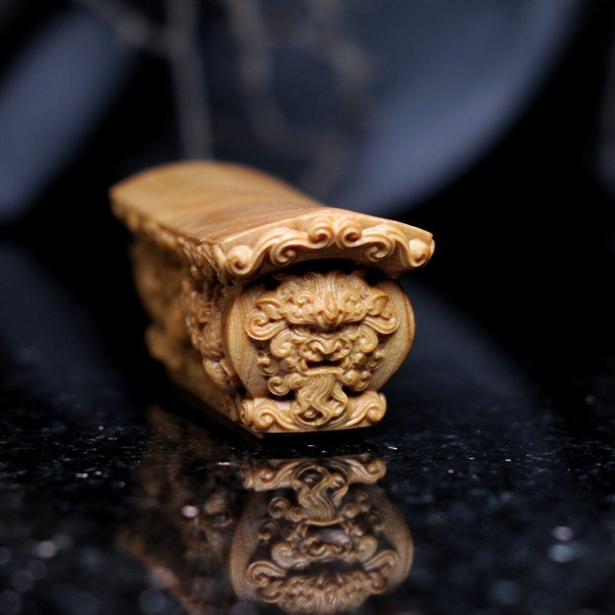 听雨轩 （十二）精品木雕 核雕 崖柏木龙凤棺 升官发财手把件 3.5*8.5