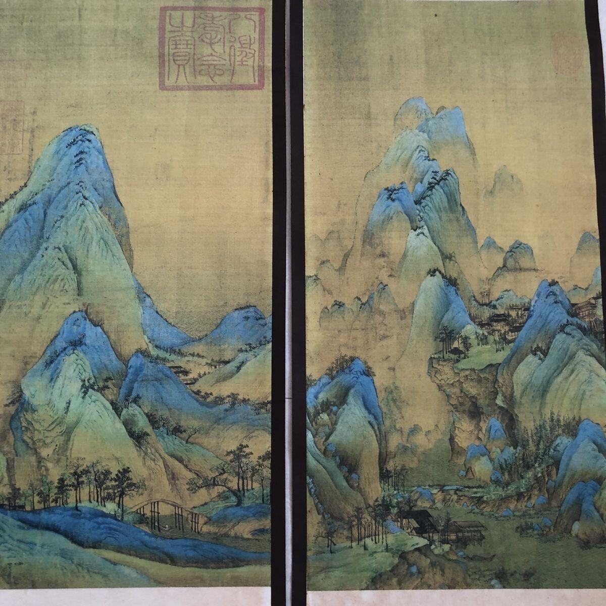 听雨轩（10） 名家名画中堂挂画（一） 王希孟千里江山图四条屏 