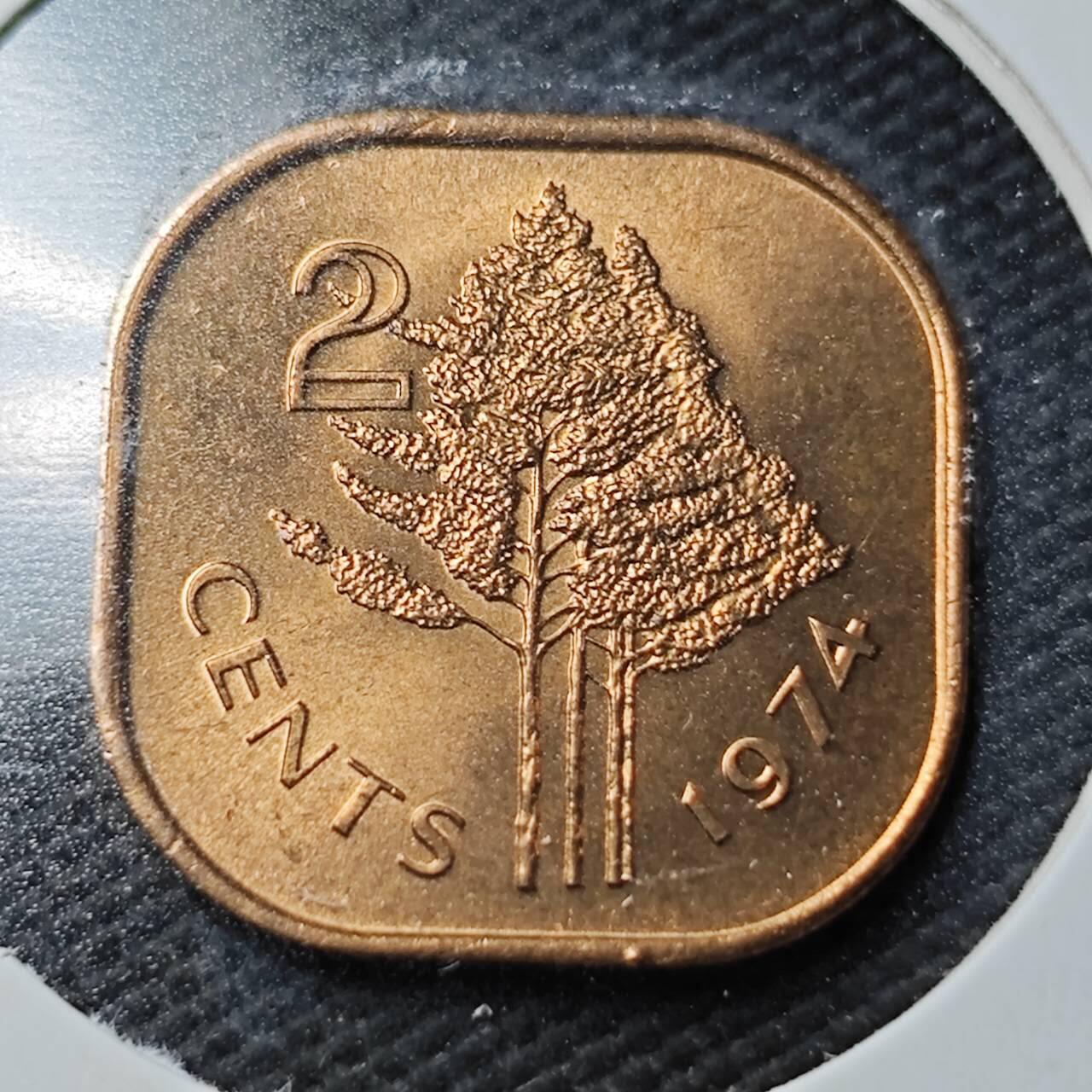 KK钱币收藏小铺  第360场  2月预留时间 周末发货 1974斯威士兰2分铜币 好品 