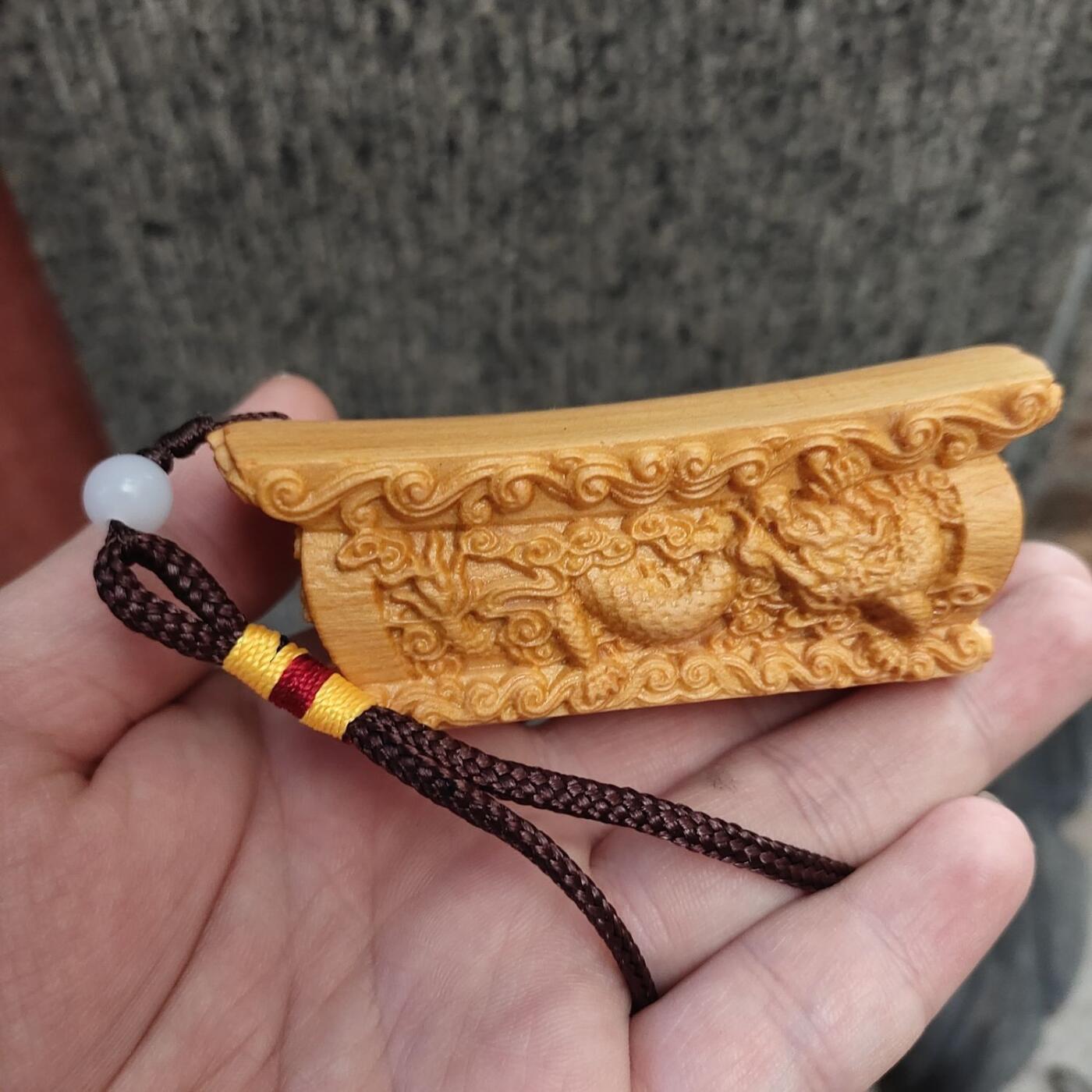 听雨轩 （十二）精品木雕 核雕 崖柏木龙凤棺 升官发财手把件 3.5*8.5