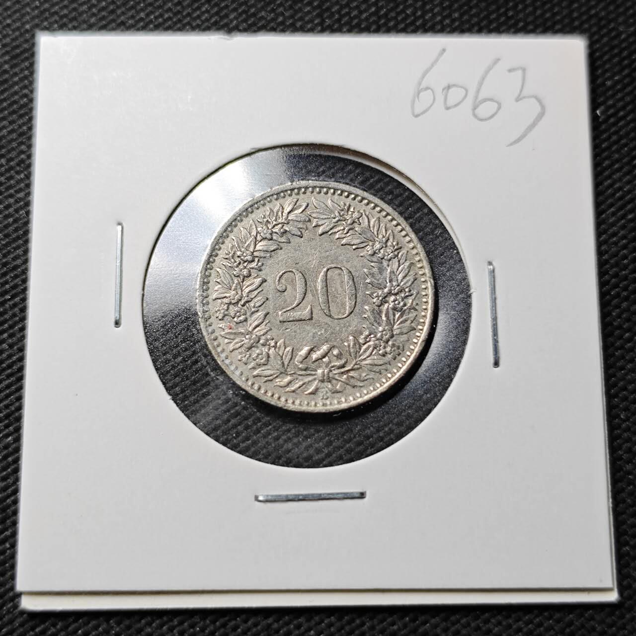 KK钱币收藏小铺  第360场  2月预留时间 周末发货 1955 瑞士20分 