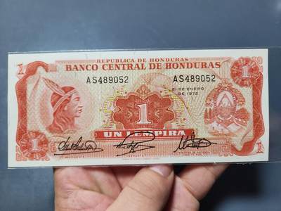 10月29号晚上8点 外国纸币自动截拍第47场 - 全新UNC 1972年 洪都拉斯1伦皮拉 纸币 
