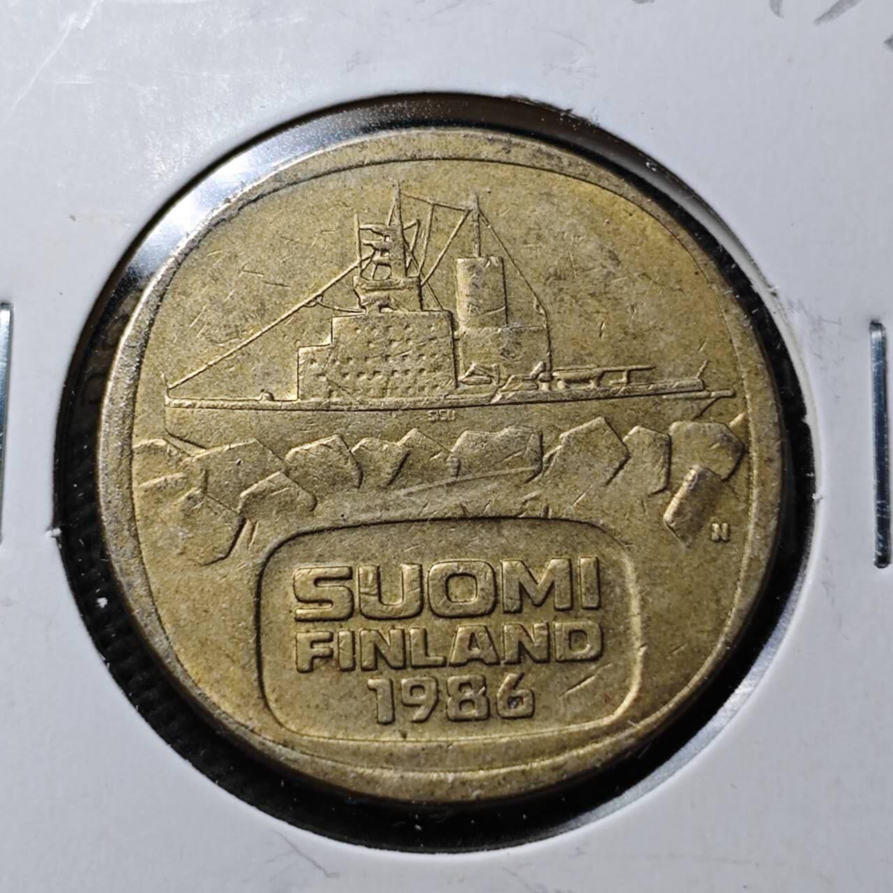 KK钱币收藏小铺  第360场  2月预留时间 周末发货  1986芬兰5马克破冰船