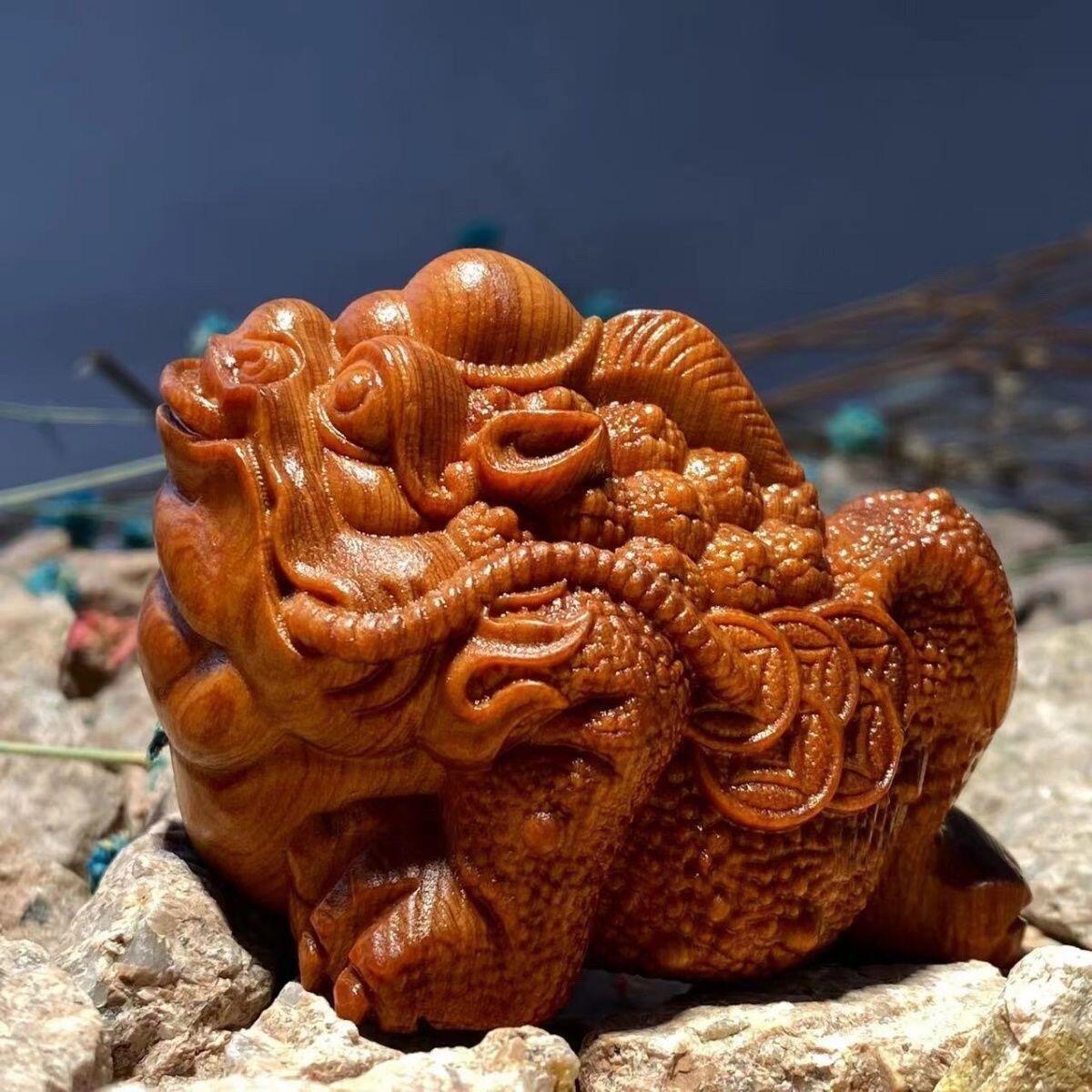 听雨轩 （十二）精品木雕 核雕 太行崖柏陈化红油料三足金蟾手把件 6cm