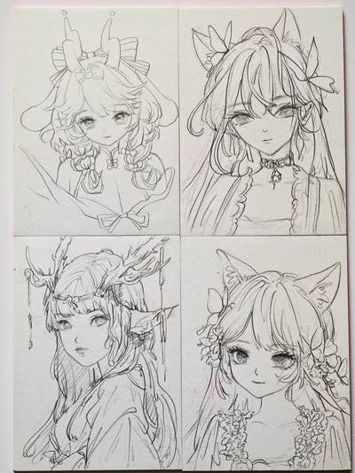 白泽拍卖卡牌手绘专场第27期 - 2025 香山文创手绘卡 线稿4张  闲昼亲签