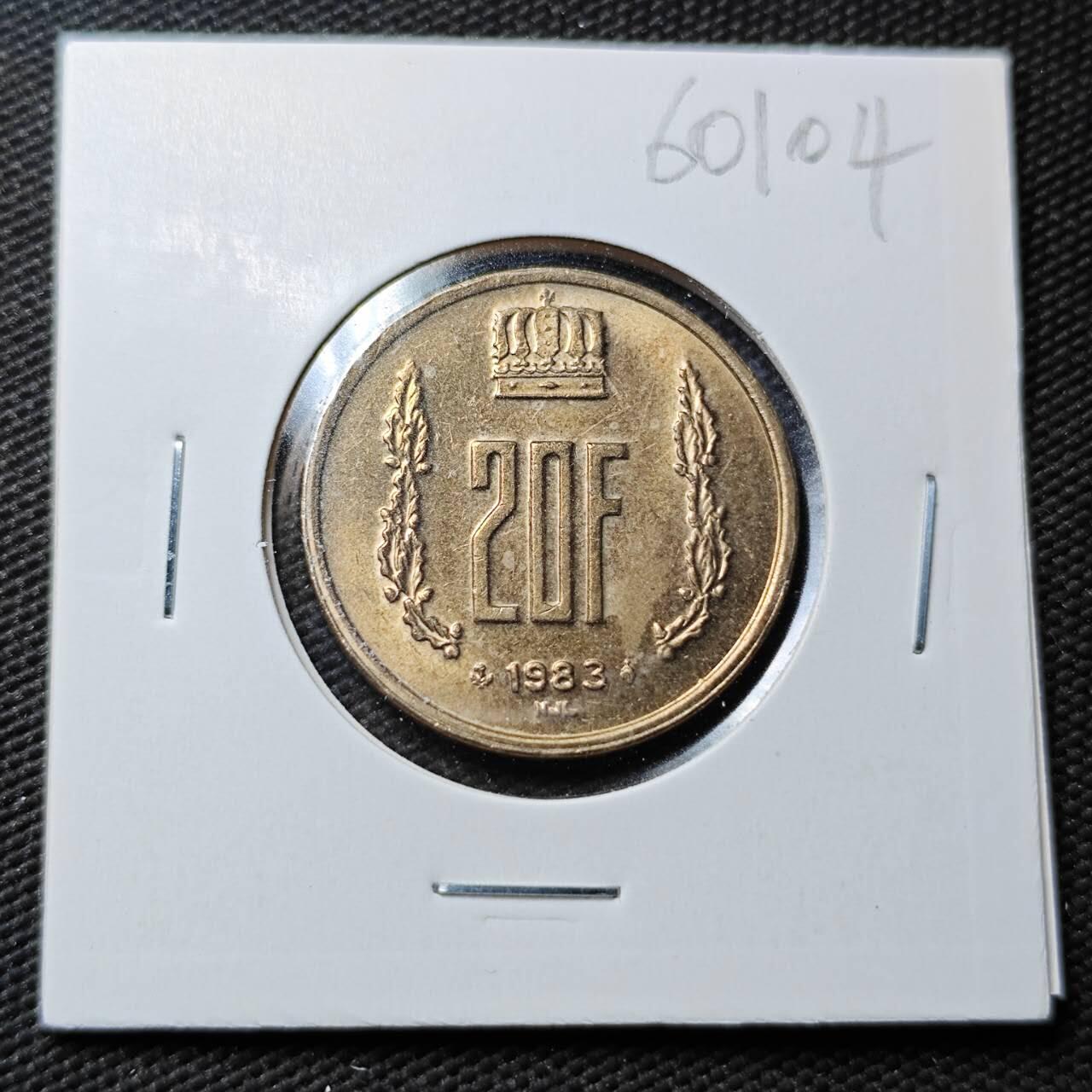 KK钱币收藏小铺  第360场  2月预留时间 周末发货 1983 摩纳哥20法郎好品