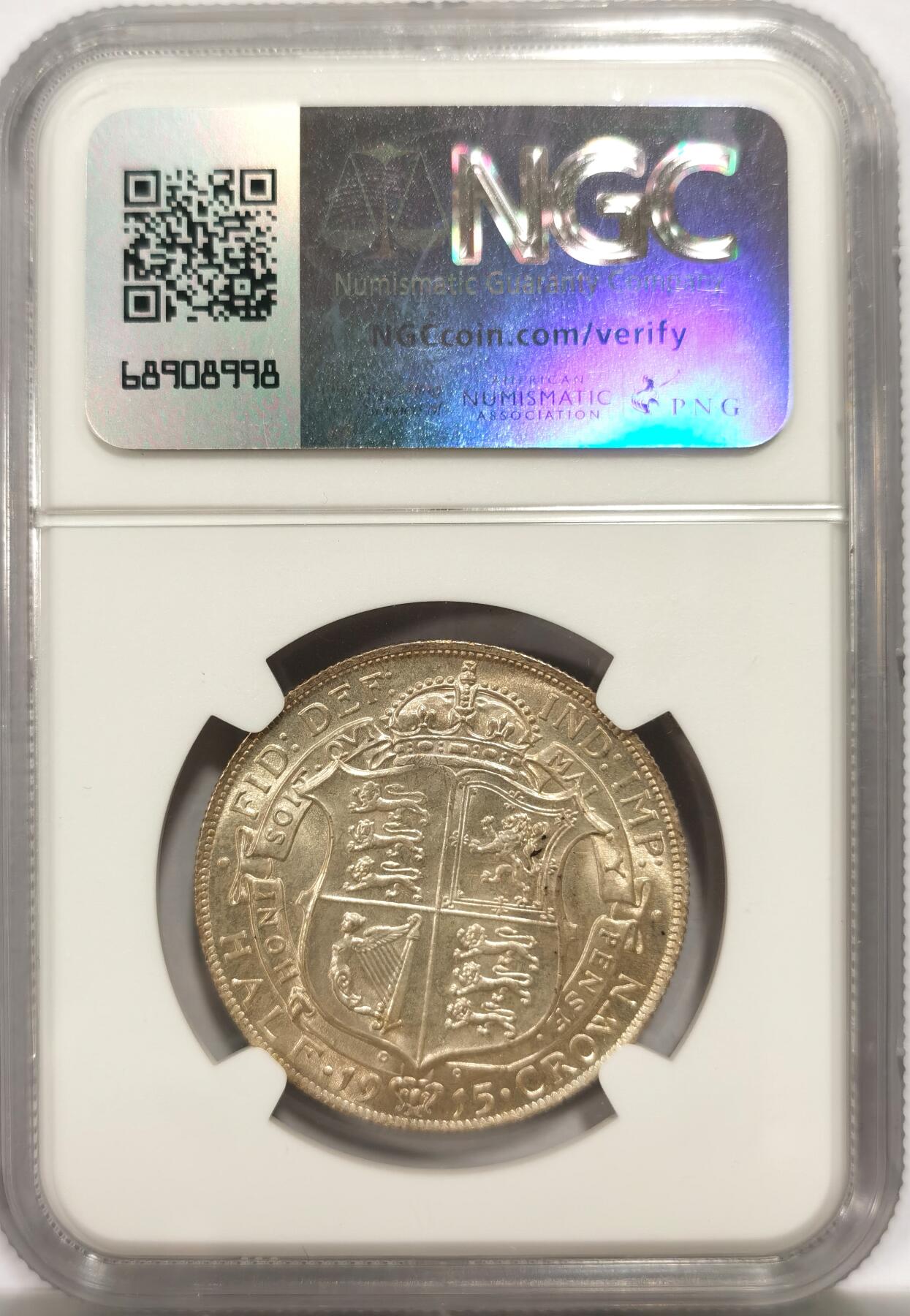 博洋堂世界钱币拍卖第144期（全场包邮） NGC MS65 英国1915年乔治五世半克朗银币