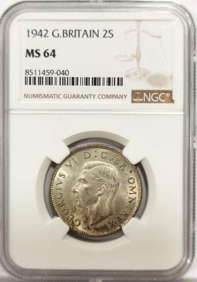 博洋堂世界钱币拍卖第144期（全场包邮） - NGC MS64 英国1942年乔治六世2先令银币