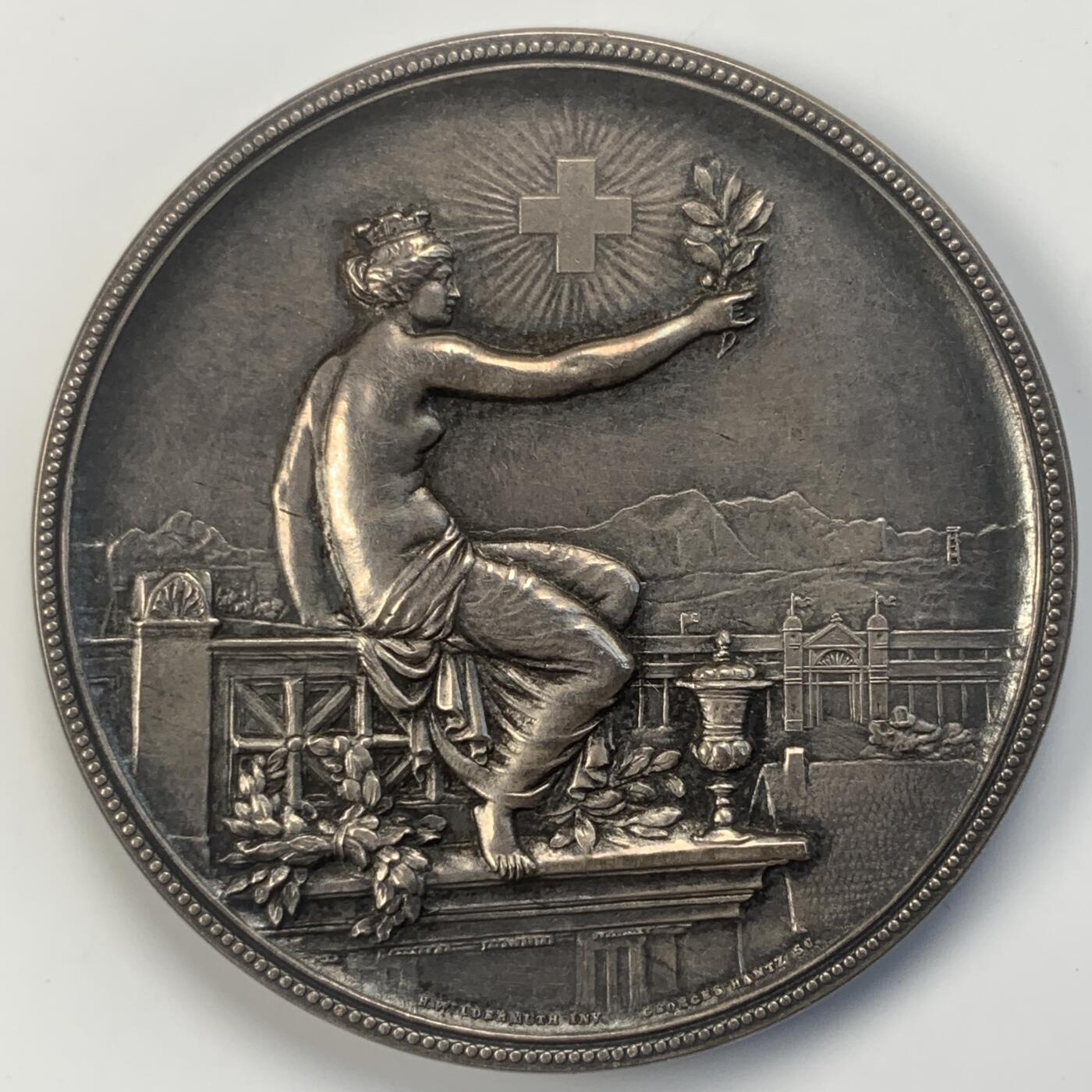 掌中浮雕-藏着的欧洲第039场 1895年温特图尔射击节银章, 45mm，39g，配有合适的盒子