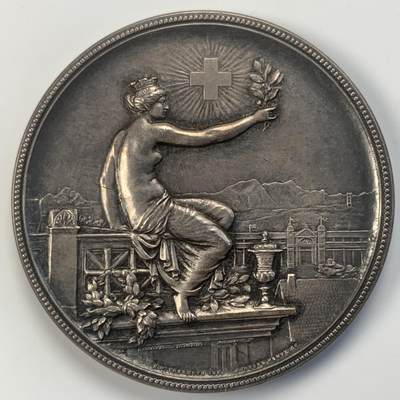 掌中浮雕-藏着的欧洲第039场 - 1895年温特图尔射击节银章, 45mm，39g，配有合适的盒子