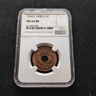 【全场包邮】纯粹捡漏拍473场（免费代拍第10场） - 东非1964年5分大铜币（东非各国独立前夕英属制式末版）-NGC MS64 RB