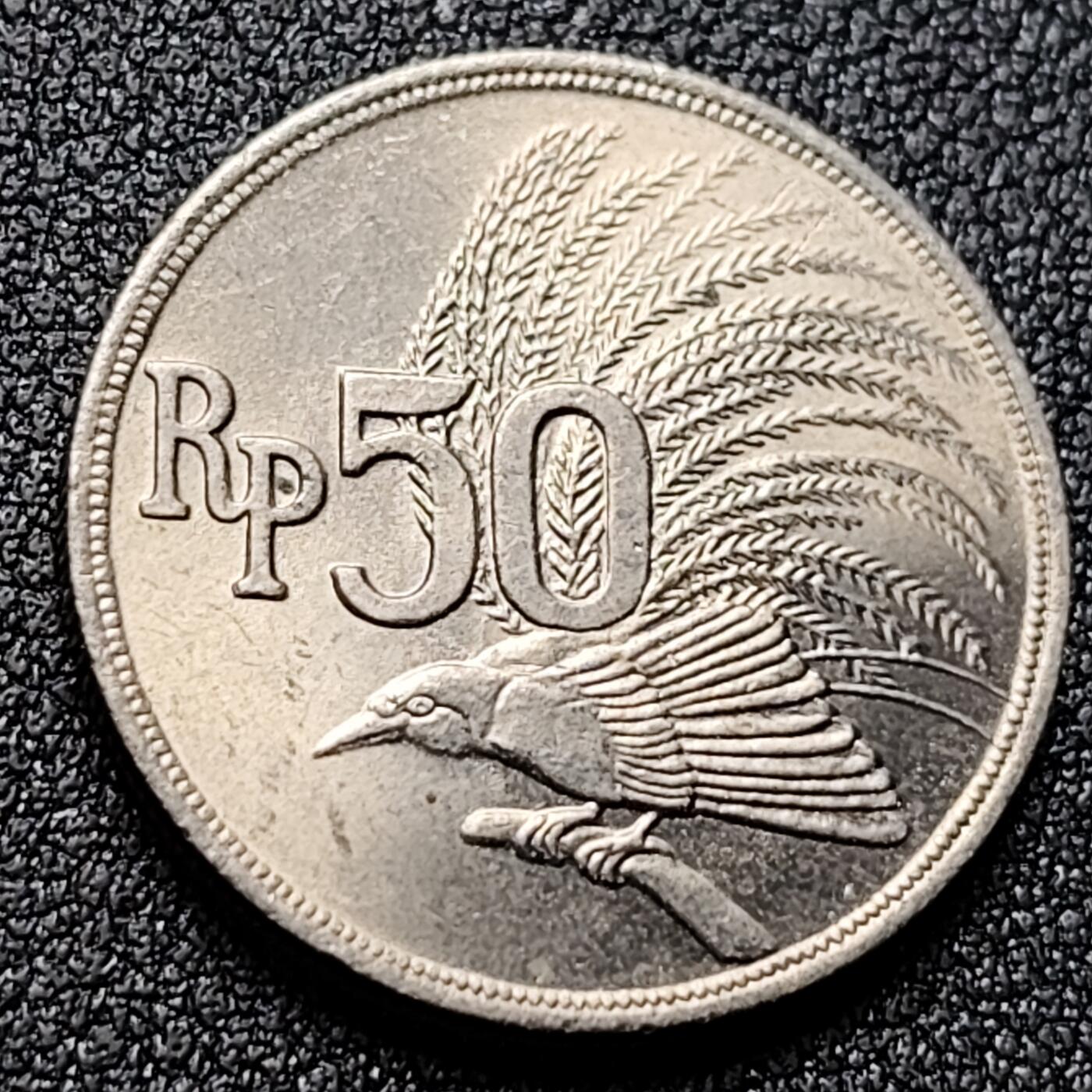 泉币菌-第119场-精品福利场 原光好品 印度尼西亚1971年50卢比硬币天堂鸟24mm