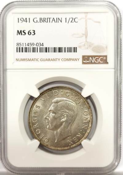博洋堂世界钱币拍卖第144期（全场包邮） - NGC MS63 英国1941年乔治六世半克朗银币