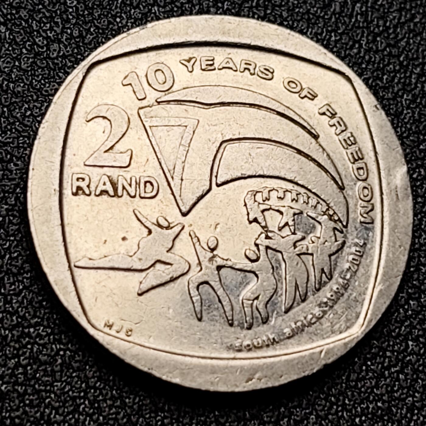 泉币菌-第119场-精品福利场 好品 南非共和国2004年2兰特纪念币 首次民主选举10周年23mm