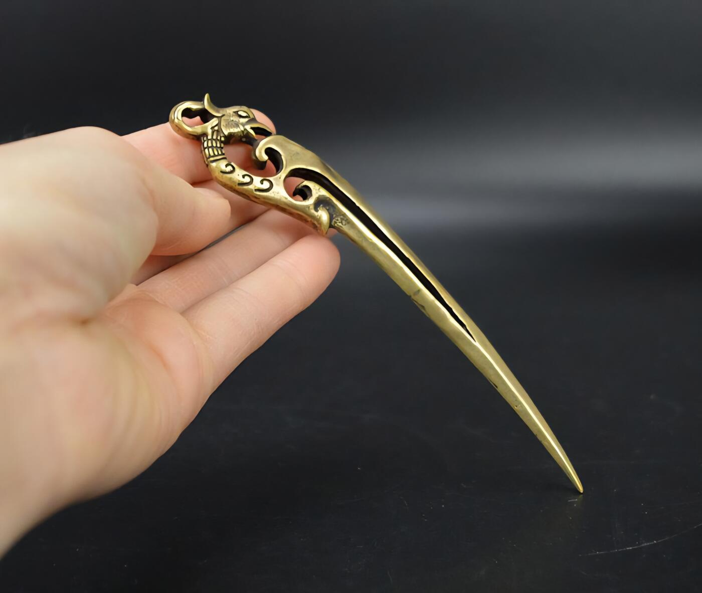 听雨轩 （十二）精品木雕 核雕 复古做旧纯黄铜凤头个性发簪