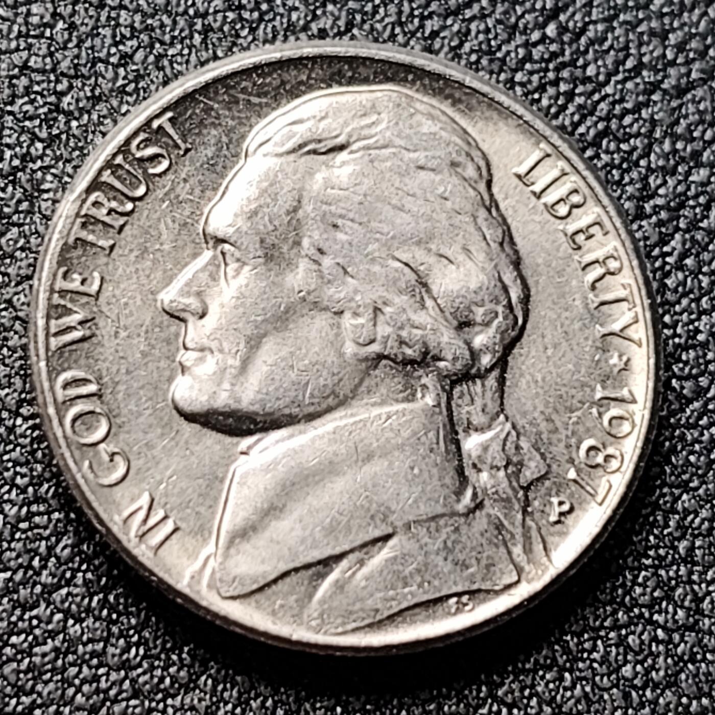 泉币菌-第119场-精品福利场 原光极美品 美国1987年5美分纪念币 杰斐逊 及 故居蒙蒂塞洛庄园 21mm 