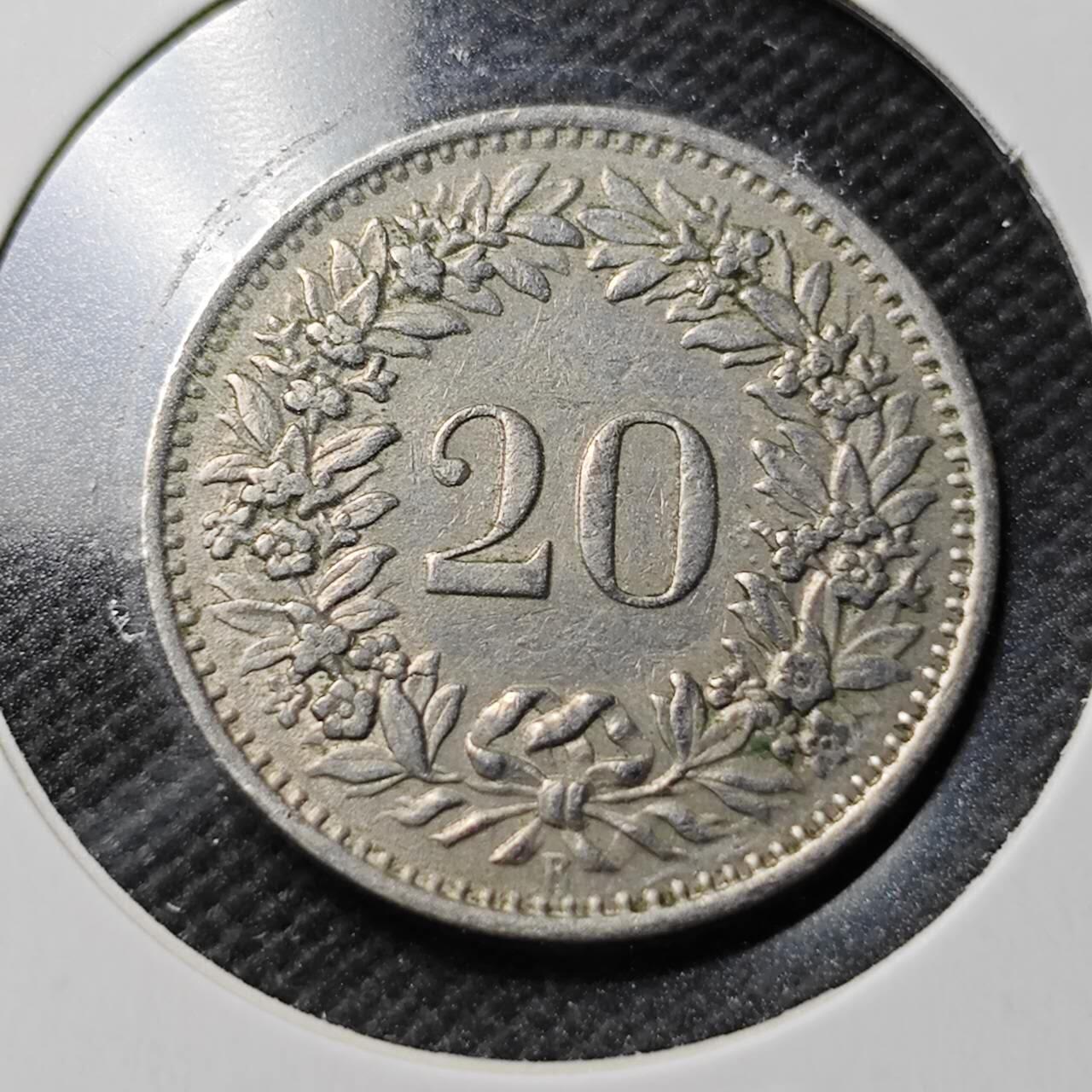 KK钱币收藏小铺  第360场  2月预留时间 周末发货 1947瑞士20分 