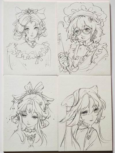 白泽拍卖卡牌手绘专场第27期 - 2025 香山文创手绘卡 线稿4张  闲昼亲签