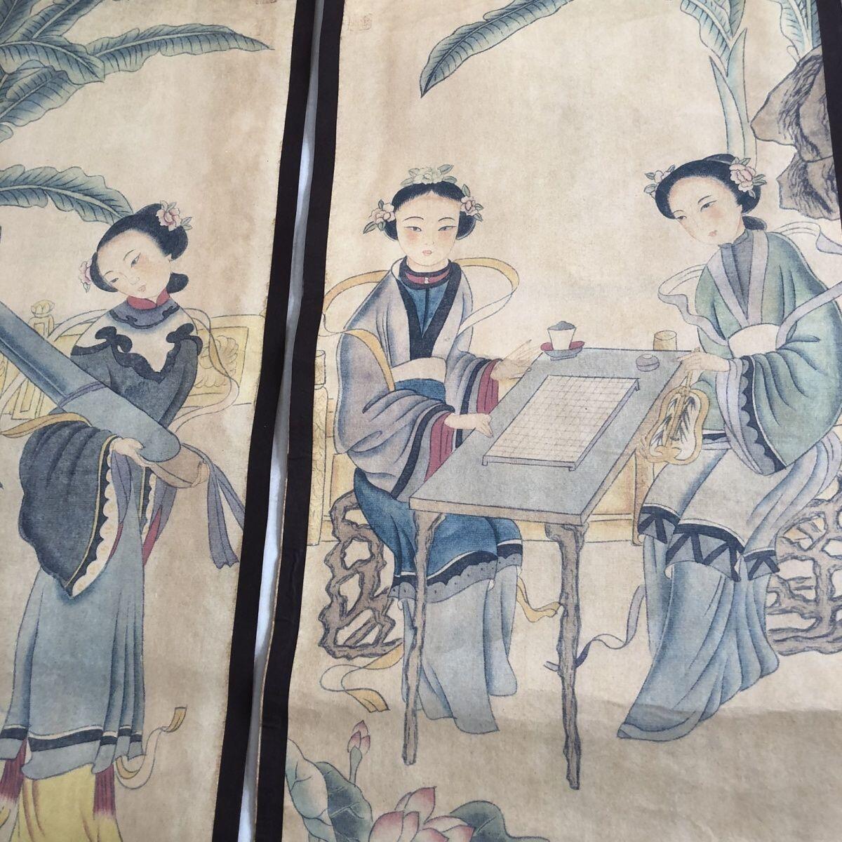 听雨轩（10） 名家名画中堂挂画（一） 唐伯虎 琴棋书画四条屏 