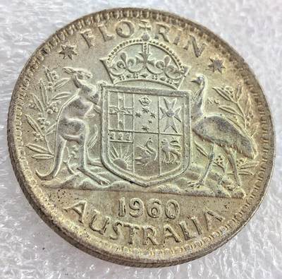 外国优质纪念币银币，周六晚上九点倒数截拍，满百包邮，可寄存半年，喜欢朋友微信扫描二维码可直接参拍 - 好品澳大利亚1960年2先令银币