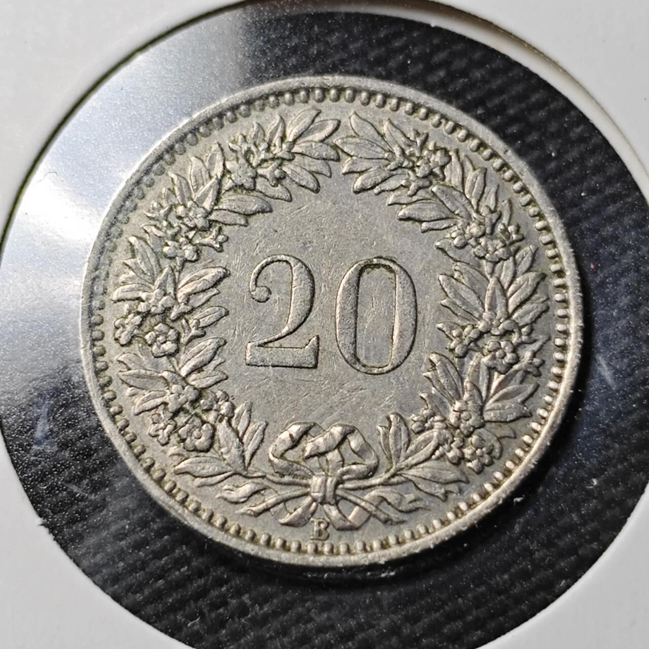 KK钱币收藏小铺  第360场  2月预留时间 周末发货 1956瑞士20分 