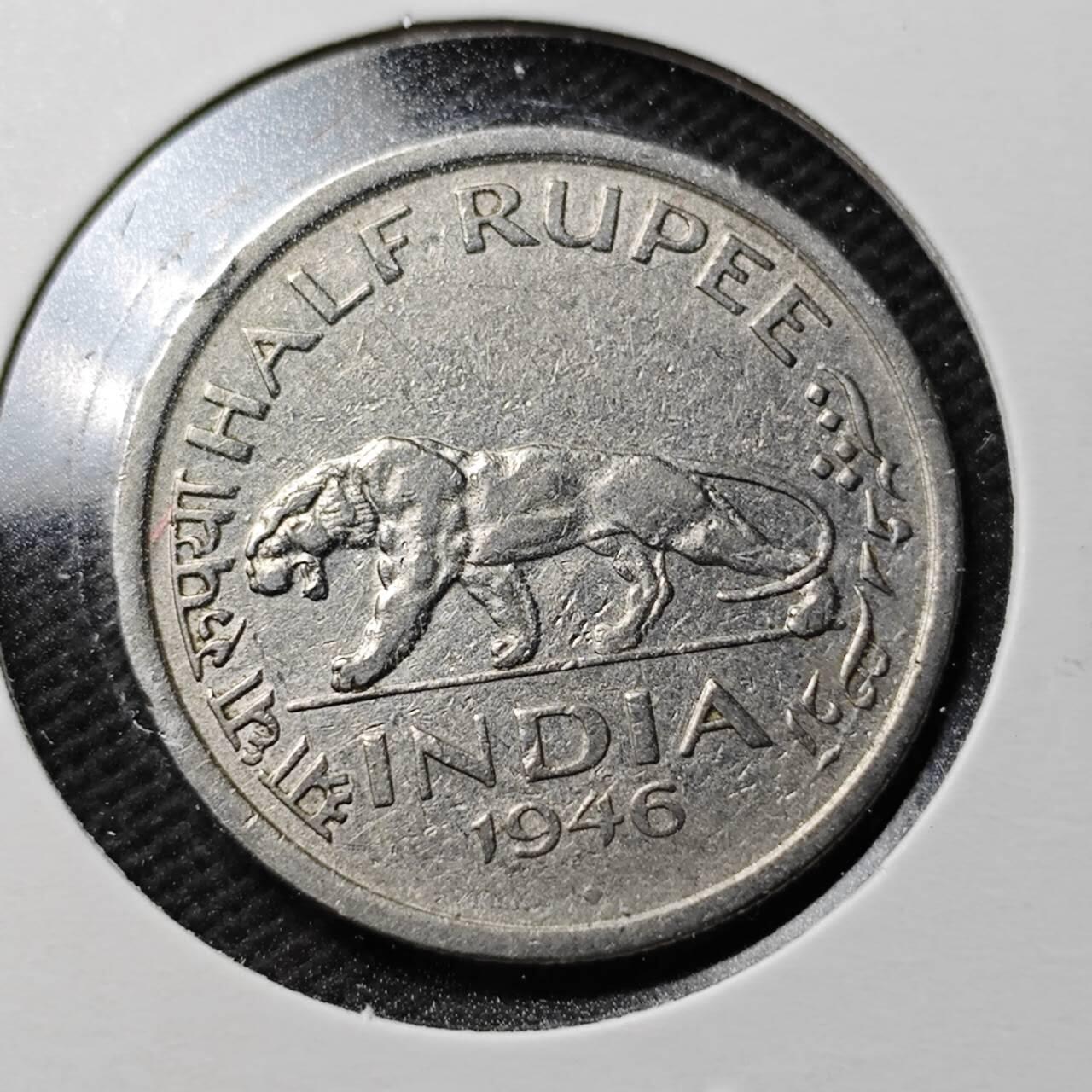 KK钱币收藏小铺  第360场  2月预留时间 周末发货  1946英属印度1/2卢比