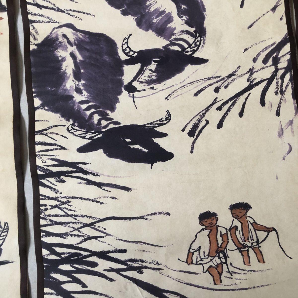 听雨轩（10） 名家名画中堂挂画（一） 李可染 童子牧牛图四条屏