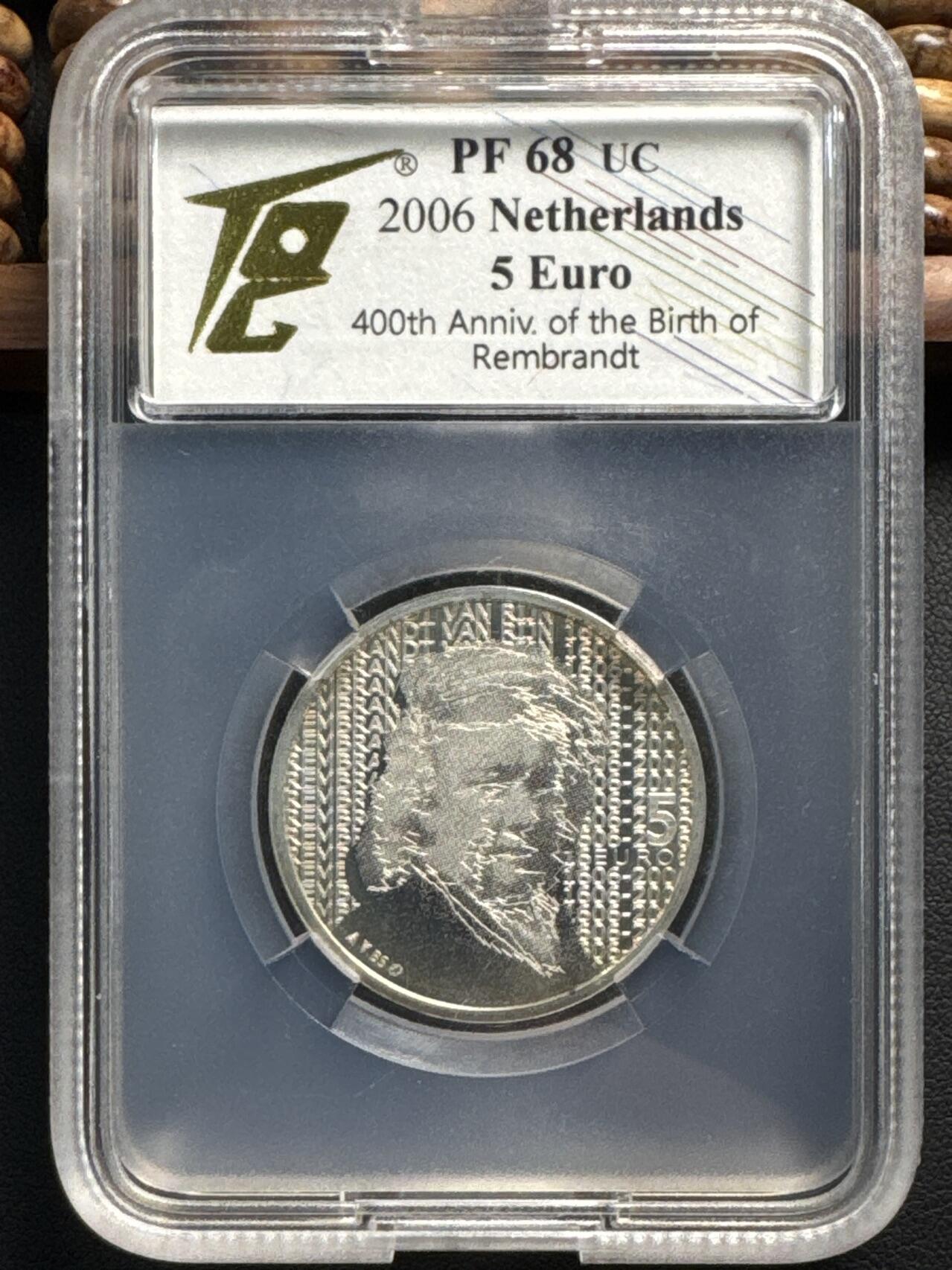 ❤️【币观天下】❤️ 第329期钱币拍卖- 2025.10.31周五晚上6点半场-长期征集拍品 TQG PF68UC 荷兰2006年5欧元精制银币 欧洲之星-伦巴特诞辰400周年 11.9克 925银