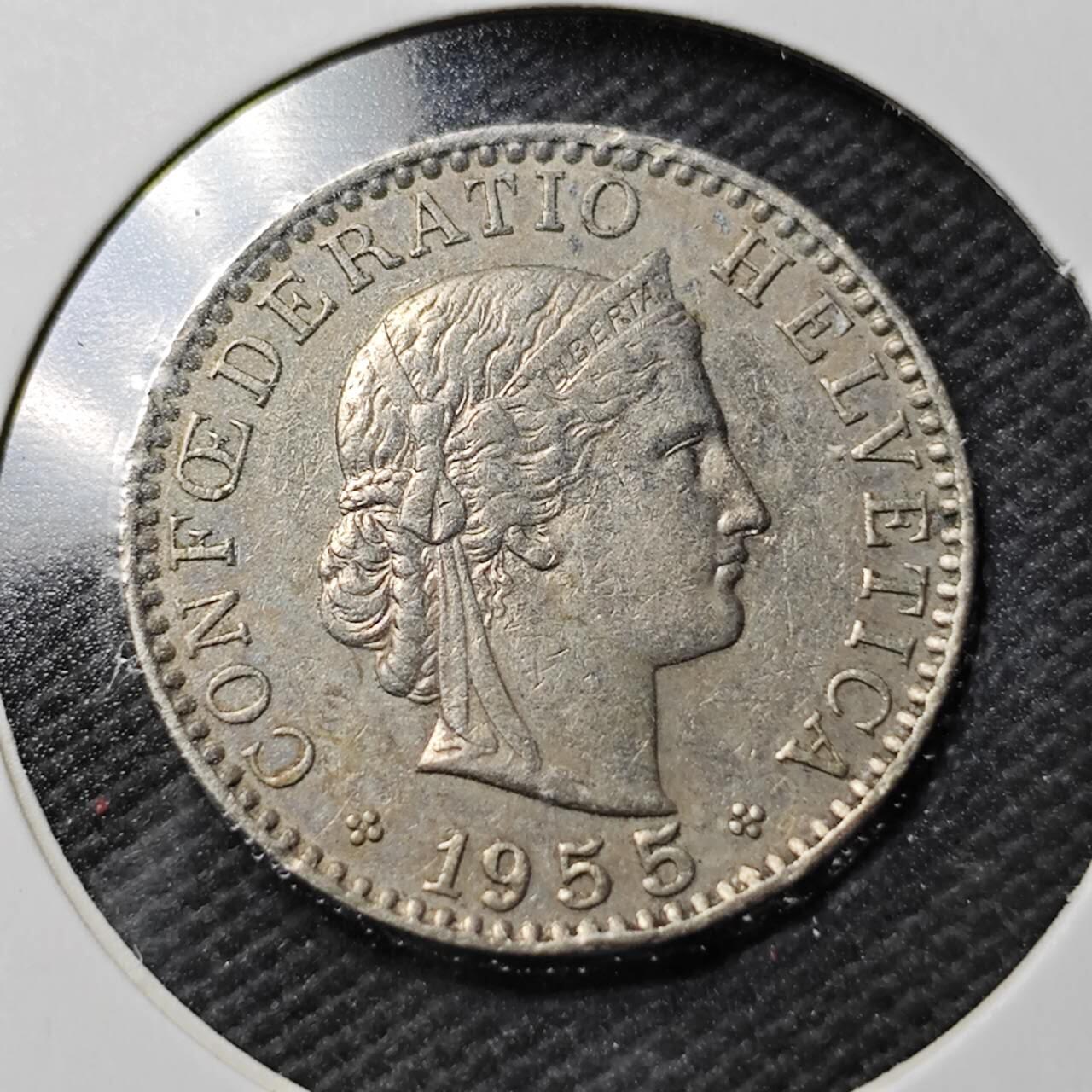 KK钱币收藏小铺  第360场  2月预留时间 周末发货 1955 瑞士20分 