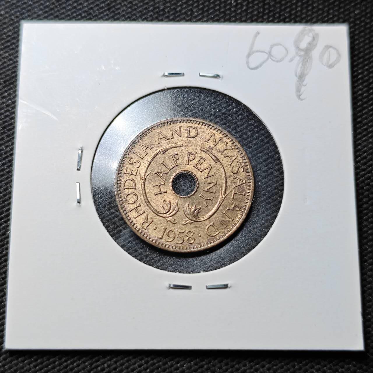 KK钱币收藏小铺  第360场  2月预留时间 周末发货  1958罗得西亚半便士铜币