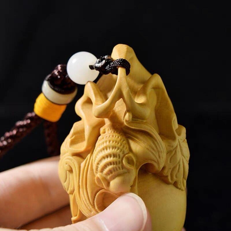 听雨轩 （十二）精品木雕 核雕 黄杨木雕刻葫芦手把件 6cm