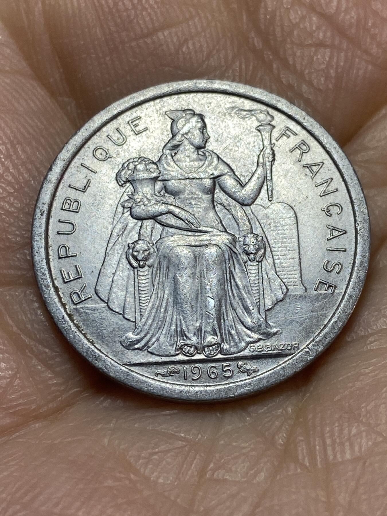 2025年第一百一十八场(总第一百四十四场）外国好品散币(免佣金) 法属波利尼西亚🇵🇫1965年1法郎(猫头鹰标)