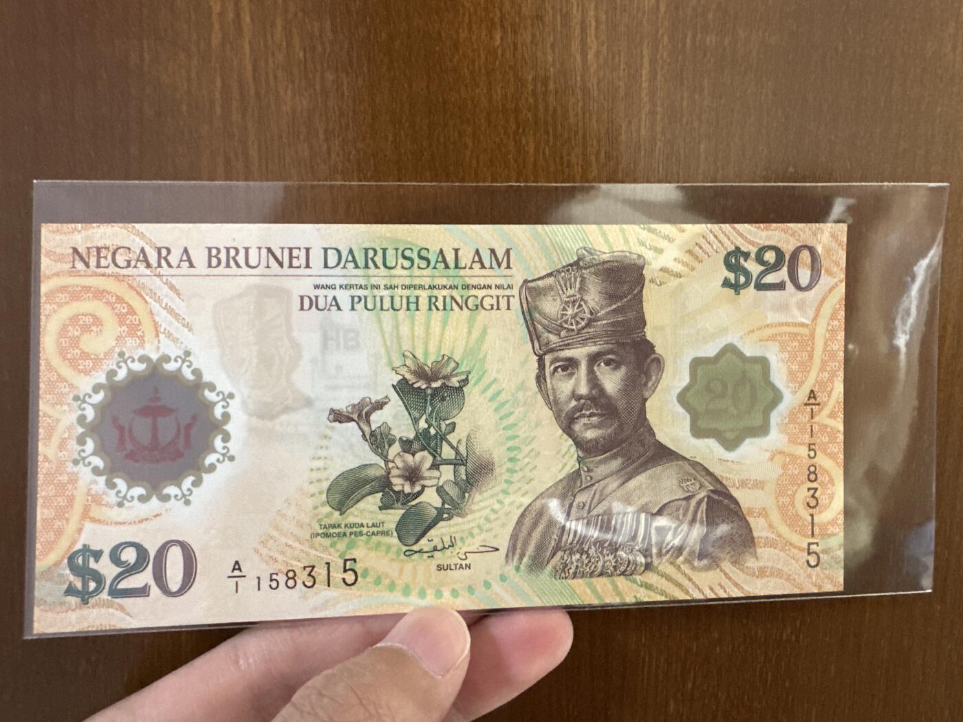 文莱塑料纪念钞 A/1  全新UNC20 林吉特 裸钞