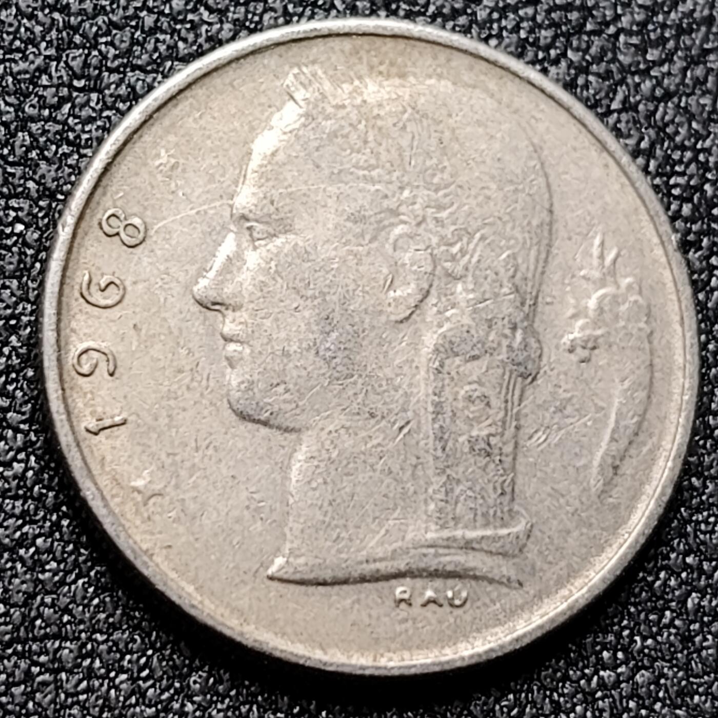 泉币菌-第119场-精品福利场 比利时1968年1法郎铜镍币（佛兰芒文版BELGIË），谷物女神