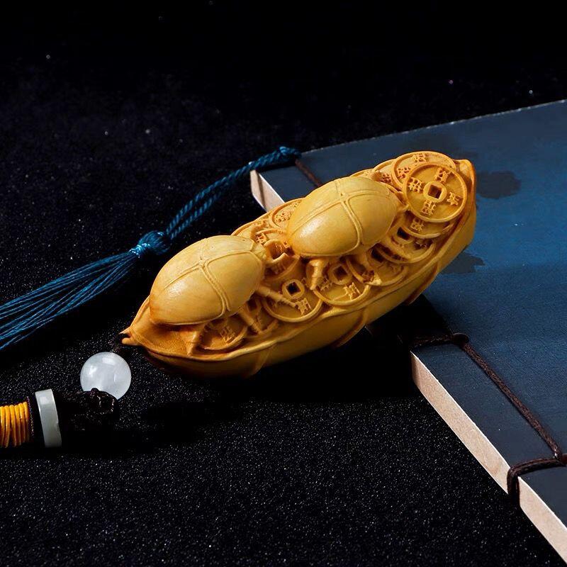 听雨轩 （十二）精品木雕 核雕 黄杨木雕刻手把件富甲天下甲壳虫 7cm